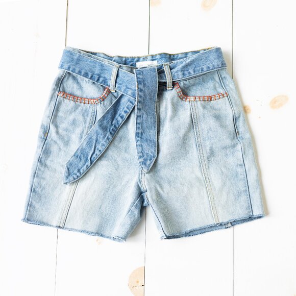 Dance & Marvel Pants - Dance & Marvel Tie Waist Denim Jean Embellished Embroidered Upcycled Shorts